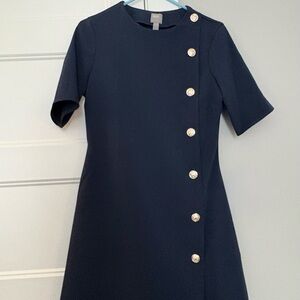 Navy Dress with Gold Button Accents